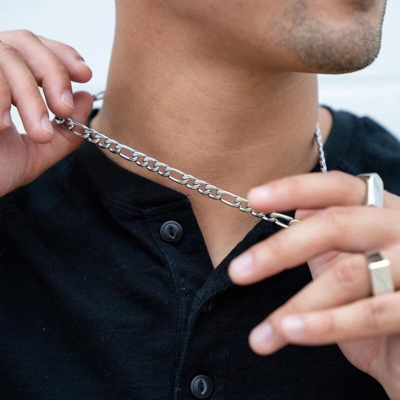 Corrente Masculina Fina + Pingente Aço 16 pç Cor Prata