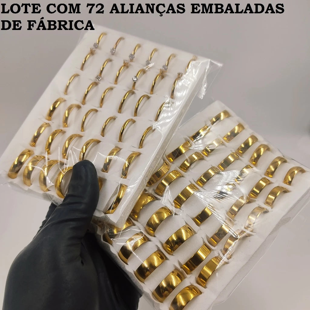 Atacado com 72 Alianças Sortidas para Revenda 100% Moeda Antiga Durabilidade ETERNA Varios Tamanhos