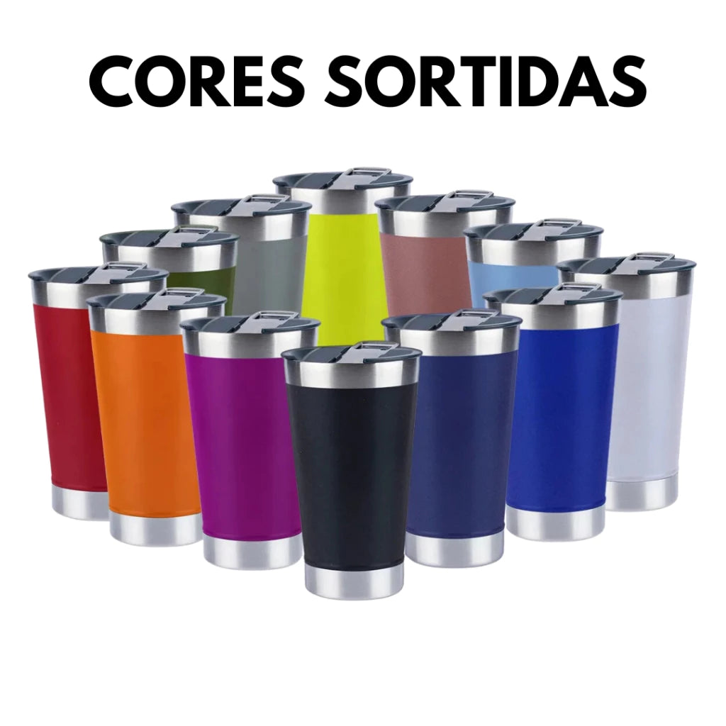 Kit 50 Copo Térmico 473ml Com Tampa e Abridor de Garrafas Copo Inox Atacado