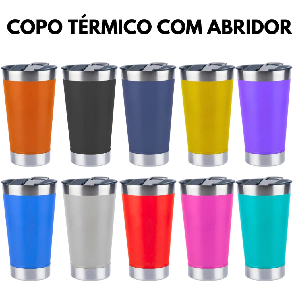 Kit 50 Copo Térmico 473ml Com Tampa e Abridor de Garrafas Copo Inox Atacado