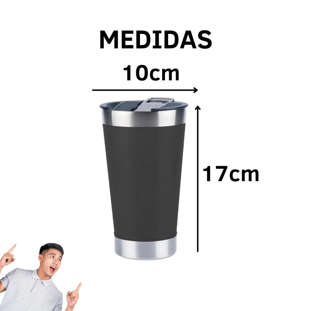 Kit 50 Copo Térmico 473ml Com Tampa e Abridor de Garrafas Copo Inox Atacado