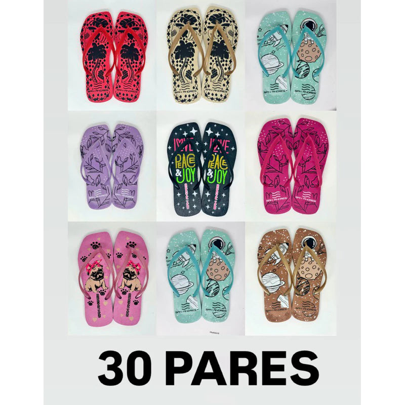 30 Pares Chinelos Feminino Quadrado Sandalía