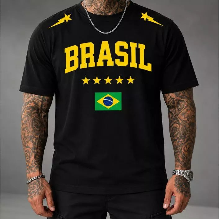 Camiseta Brasil Hexa 2026 Masculina Unissex Futebol Copa do Mundo Algodão Premium
